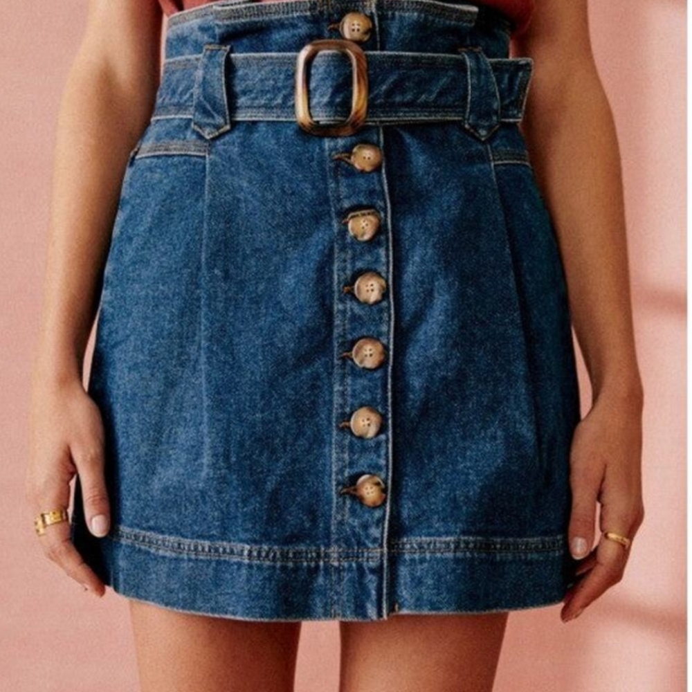 Sezane Hayden Skirt Denim - Size 38